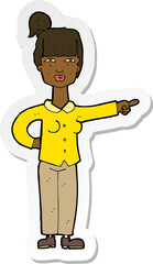 sticker of a cartoon woman pointing