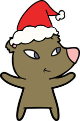 cute line drawing of a bear wearing santa hat