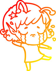 warm gradient line drawing cartoon crying alien girl