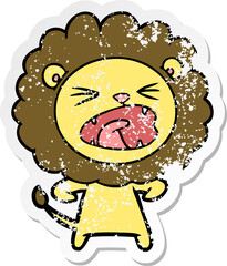 distressed sticker of a cartoon angry lion