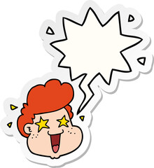 cartoon boy's face and speech bubble sticker