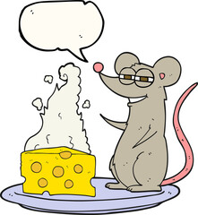 speech bubble cartoon mouse with cheese