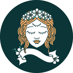 icon with banner of female face with third eye