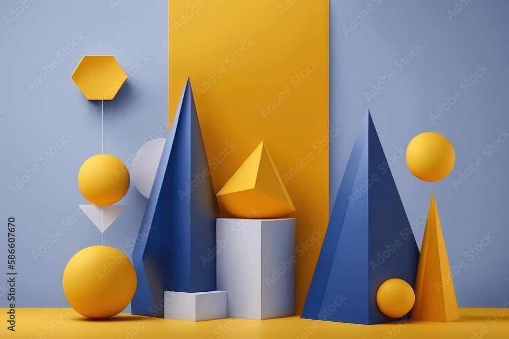 Poster 3d render of abstract geometric forms. Minimal scene with geometrical figures.
