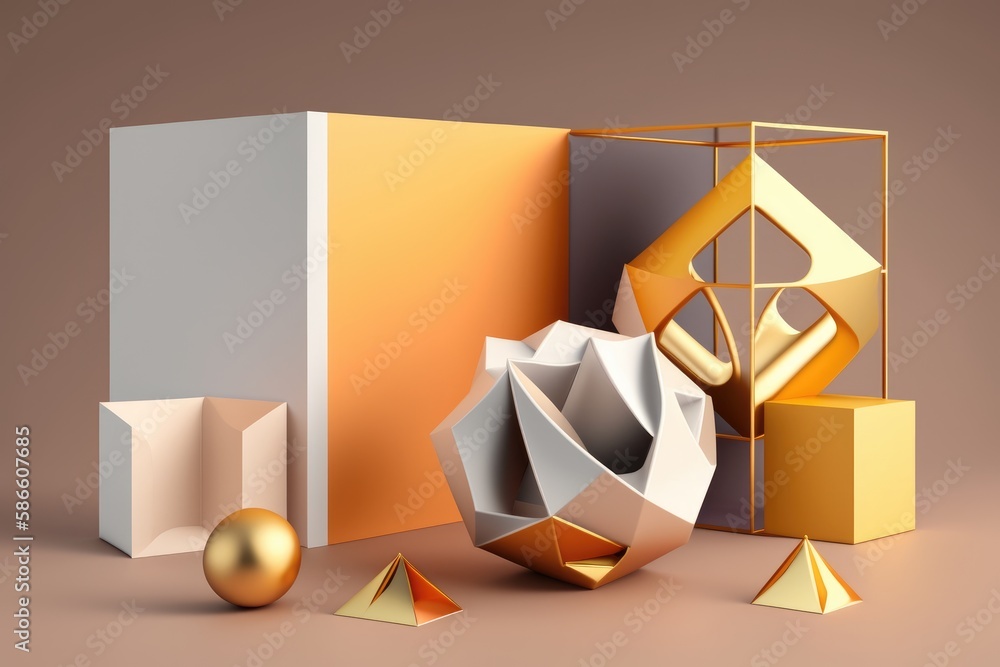 Poster minimal geometrical background with primitive shapes.