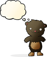cartoon teddy black bear wearing boots with thought bubble