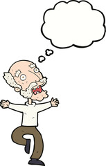 cartoon old man having a fright with thought bubble
