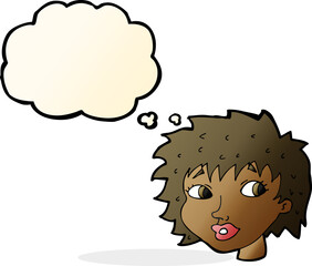 cartoon surprised woman with thought bubble