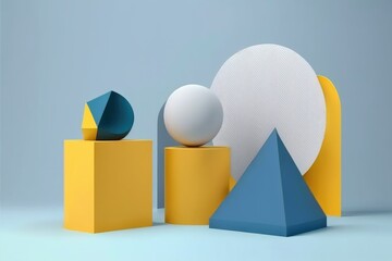 Abstract geometric forms. Minimal scene with podiums.