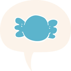 cartoon wrapped candy and speech bubble in retro style