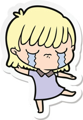 sticker of a cartoon woman crying