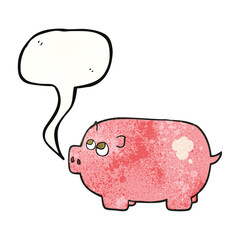 speech bubble textured cartoon piggy bank