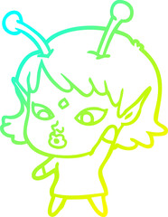 cold gradient line drawing pretty cartoon alien girl