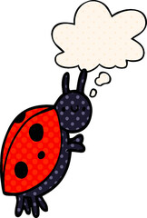 cartoon ladybug and thought bubble in comic book style