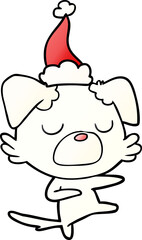 gradient cartoon of a dog wearing santa hat