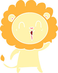 laughing lion flat color style cartoon