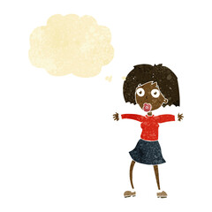 cartoon surprised woman with thought bubble
