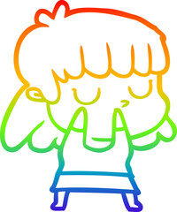 rainbow gradient line drawing cartoon indifferent woman
