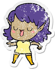 distressed sticker of a cartoon elf girl