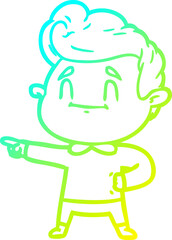 cold gradient line drawing happy cartoon man pointing