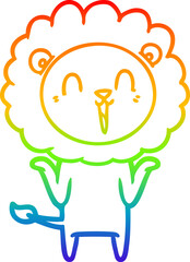 rainbow gradient line drawing laughing lion cartoon shrugging shoulders