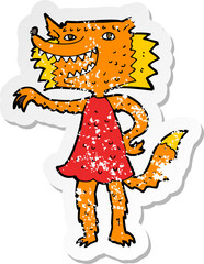 retro distressed sticker of a cartoon fox girl