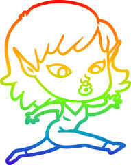 rainbow gradient line drawing pretty cartoon elf girl running
