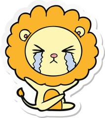 sticker of a cartoon crying lion