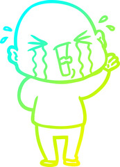 cold gradient line drawing cartoon crying bald man