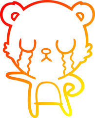 warm gradient line drawing crying cartoon bear