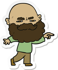 sticker of a cartoon man with beard frowning and pointing