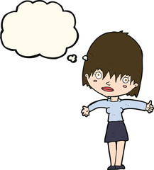 cartoon curious woman with thought bubble