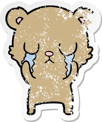 distressed sticker of a crying cartoon bear