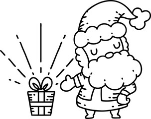 traditional black line work tattoo style santa claus christmas character