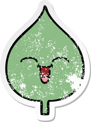 distressed sticker of a cute cartoon expressional leaf
