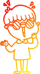 warm gradient line drawing cartoon boy realizing something amazing