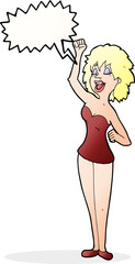 cartoon dancing woman with speech bubble