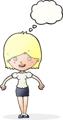 cartoon happy woman with thought bubble
