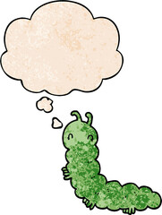 cartoon caterpillar and thought bubble in grunge texture pattern style