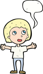 cartoon happy person with speech bubble