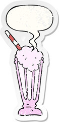 cartoon milkshake and speech bubble distressed sticker