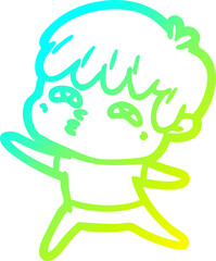 cold gradient line drawing cartoon curious man