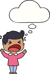 cartoon shouting man and thought bubble