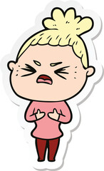 sticker of a cartoon angry woman