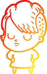 warm gradient line drawing cartoon woman