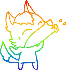 rainbow gradient line drawing howling wolf cartoon