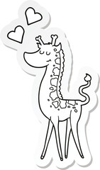sticker of a cartoon giraffe with love heart