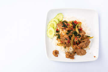 Stir Fried Basil with Pork on Rice