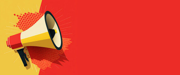 Red banner with megaphone and space to write for urgent announcements. Generative AI.