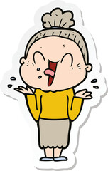 sticker of a cartoon happy old woman
